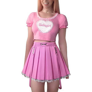 Minifaldas Casuales de Mujer, Corte en A, Plisadas, de Piel Sintética, con Adorno de Encaje - MÁS VENDIDO - Product Image 2