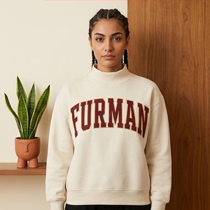 Furman Women's <b>Red</b> Crew Neck Sweatshirt Custom University Campus Mock Neck Sweatshirt With <b>Gingham</b> Embroidery Logo For Student - Product Image 3