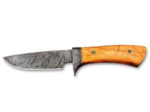 Outil utilitaire compact en acier damas avec manche en bois d'olivier et garde en damas - Product Image 2