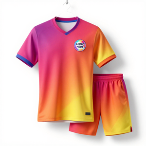 Ensemble de maillots de football unisexe à dégradé de couleurs, manches courtes, col rabattu, imprimé, polyester à séchage rapide, pour bébés garçons, été - Product Image 1