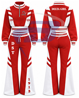 Delta |   Sigma |   Ensemble de survêtement rouge et blanc pour femmes Theta Sorority, manches longues, demi-zip, cordon de serrage, jogging, tenue décontractée sportive
