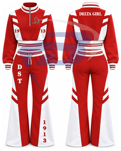 Delta |   Sigma |   Ensemble de survêtement rouge et blanc pour femmes Theta Sorority, manches longues, demi-zip, cordon de serrage, jogging, tenue décontractée sportive - Product Image 3