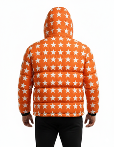 Mens Orange Waterproof Breathable Hooded Puffer Jacket Winter Warm <b>Bubble</b> <b>Coat</b> Streetwear Front Custom Wholesale Outerwear - Product Image 6