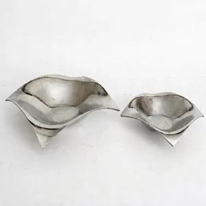 Silver Aluminum <b>Square</b> Wavy <b>Edge</b> Decorative Bowl Modern Abstract Curved Fruit Dish Tabletop Centerpiece Plate for Home Decor - Product Image 5