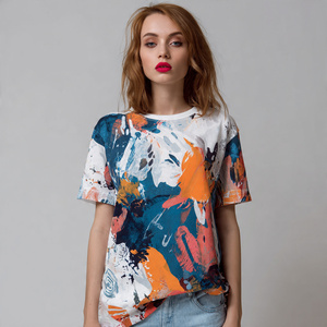 Camisetas Personalizadas por Sublimación para Mujer, Cuello Redondo, Hombros Caídos, Camiseta Estampada, Camiseta de Verano para Mujer - Product Image 1
