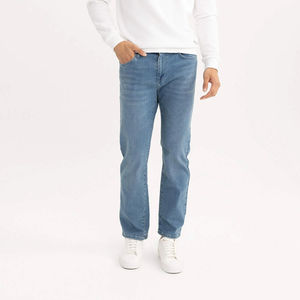 Jeans en denim délavé coupe droite pour homme, taille régulière, en coton extensible, pantalon décontracté à jambe droite, fabricant OEM - Product Image 2