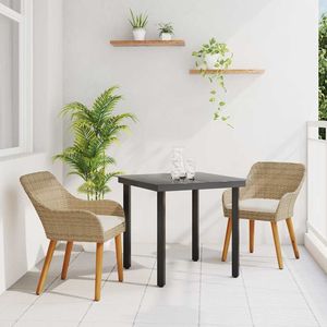 Conjunto de Comedor de Jardín de 3 Piezas en Poliratán Beige con Cojines, Estructura de Acero, Muebles de Exterior Contemporáneos - Product Image 1