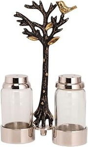 Ensemble élégant de salière et poivrière en métal avec récipients en verre et support pour utilisation sur table - Product Image 6