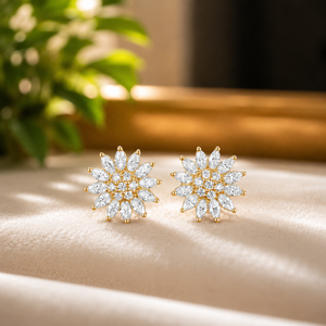 Flower Marquise Cut Diamond <b>Stud</b> Earrings Plated Rose Gold Engagement Women's Earrings Round Cut Moissanite Jewelry - Product Image 3
