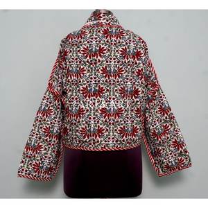 Indian Handmade Kantha <b>Jacket</b> <b>Women</b> 100% Cotton Eco-Friendly Breathable Logo Floral Print <b>Short</b> length Full <b>Sleeve</b> Spring Casual - Product Image 5