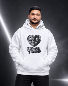 Custom Men's <b>White</b> Graphic Pullover <b>Hoodie</b> Heavyweight 430g Fleece Raised Rubber Print <b>Oversized</b> Streetwear Sweatshirt Pocket - Product Image 1