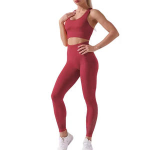 Conjunto de yoga sin costuras de cintura alta para mujer, 2 piezas, top deportivo sin mangas y leggings, traje de entrenamiento para damas con bolsillos - Product Image 5