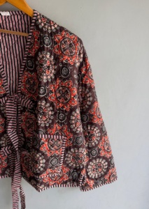 Women's Bohemian <b>Floral</b> Print Quilted Kimono With <b>Tie</b> Closure Full Sleeve Casual Outerwear Standard Fit All Seasons gift for her - Product Image 3