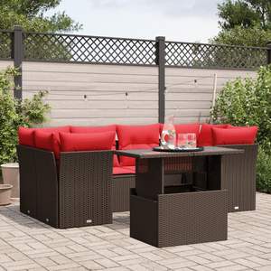 Ensemble de canapés de jardin en polyrotin marron 7 pièces avec coussins - Product Image 1