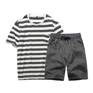 Wholesale Men's Summer Casual Sports <b>Set</b> Quick Dry <b>Knitted</b> Breathable Cotton T-Shirt Shorts <b>Set</b> - Product Image 2