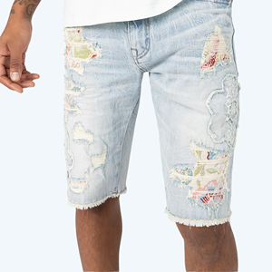 Hot Selling Breathable Light Wash Elastic Waist <b>Men</b> Denim Shorts High Quality Custom Logo Printed Summer 100% Cotton - Product Image 6