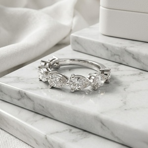 2.10CTW Vintage Pear Prong <b>Set</b> Mixed Shape Cluster <b>Ring</b> for Certified 10K <b>Gold</b> Plated Unisex Engagement <b>Ring</b> - Product Image 3