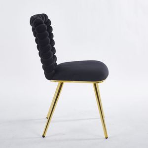 Set di 2 Sedie da Pranzo Moderne con Gambe in Tubo Dorato e Cuscini Neri Morbidi, Schienale Confortevole per Sala da Pranzo - Product Image 3