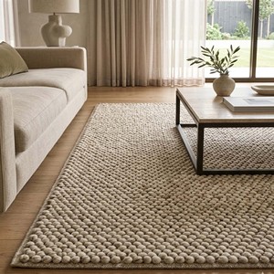 Luxury Ivory Wool Loop Rug Modern Textured Area Carpet Handmade Neutral Living Room Bedroom <b>Floor</b> Decor Mat - Product Image 1