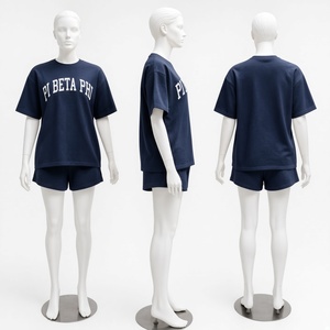 Ensemble deux pièces décontracté pour femme en coton violet, t-shirt à col rond et short, coupe ample, idéal printemps-été, vente en gros - Product Image 5
