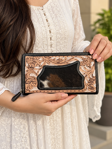 Sac à main pochette imperméable vintage pour femme, collection printemps-été, avec fermeture éclair, garniture en fourrure et embellissement floral - Product Image 1