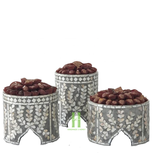 ถาดไม้สีน้ำตาลทรงกลมพร้อมของตกแต่งมุกสำหรับ Eid จานหรูหราสำหรับเก็บช็อคโกแลตรอมฎอนถาดเสิร์ฟ - Product Image 4