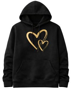 Conjunto de Sudadera con Capucha y Pantalones Deportivos con Estampado de Corazón Negro para Mujer, Sudadera de Felpa Cómoda, Pantalones Casuales a Juego, Estilo Invernal - Product Image 1