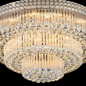 Lustre Rond en Cristal Éclatant, Éclairage Doré Chaleureux, Tiges de Verre Superposées, Perles Scintillantes, Luminaire de Plafond de Luxe, Élégant et Moderne - Product Image 5