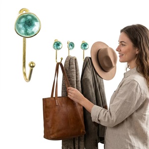 Ba Luxury Handmade <b>Ceramic</b> Coat Hook Gold Frame Green Glaze Wall Mount Single Hook for Clothing - Product Image 2