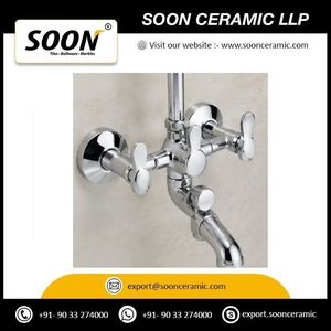 Mitigeur mural triple poignée en laiton finition chromée, à angle en L, pour arrangement de douche téléphonique suspendu, modèle 115 pour hôtels - Product Image 3