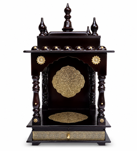 Mandir de prière en bois de luxe pour la maison avec tiroir incrusté de laiton |   Temple hindou artisanal |   Chapelle de prière traditionnelle et décoration intérieure - Product Image 3
