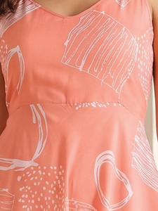 Women's Rayon Geometrical Print Fit And Flared <b>Dress</b> Pink <b>Sleeveless</b> V Neck Casual <b>Summer</b> Western Wear Printed Flared <b>Dress</b> - Product Image 2