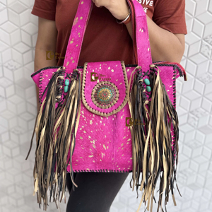 Sac à main à franges en cuir de fourrure métallique véritable pour femmes élégant sac à main de vente chaude cheveux sur les sacs d'utilisation des femmes bohèmes - Product Image 1