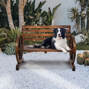 Panca Rustica in Legno a Forma di Ruota di Carro per 2 Persone con Seduta e Schienale a Doghe Marrone - per Patio - Product Image 6