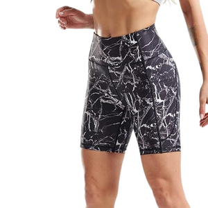 Shorts de sport pour femme, taille haute, coupe skinny, respirants, imprimés, en Spandex et Polyester, écologiques, extensibles dans les 4 sens, avec poches - Product Image 1