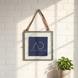 ARTISAN DESIGN Hanging Photo <b>Frame</b> Wall <b>Mounted</b> Iron/Glass <b>Frame</b> Home Office Wall Decor Gray Finish <b>with</b> Hanging suede - Product Image 1