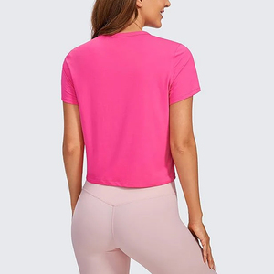 Camiseta Deportiva Corta Rosa Intenso para Mujer, Cuello Redondo, Ajustada, para Yoga, Gimnasio y Ejercicio - Product Image 2