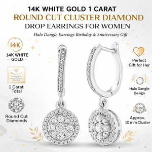 Pendientes de Oro Blanco de 14K con Diamantes Redondos de 1 Quilate en Forma de Racimo para Mujer, Pendientes Colgantes con Halo, Regalo de Cumpleaños y Aniversario - Product Image 6
