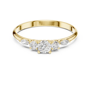 Bague de fiançailles en or jaune avec diamant taille ronde et pierres latérales marquise pour femme, bijoux fins - Product Image 2