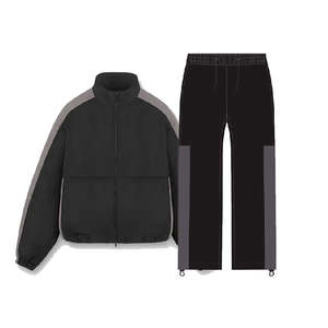 Top Trending Customized Logo Solid Design Men's Polyester <b>Jacket</b> and Tracksuit Set Full Zip-Up Nylon Windbreaker <b>Rain</b> Suit - Product Image 3