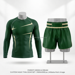 Conjunto de Boxeo de 2 Piezas con Logotipo Personalizado, Rashguard de Compresión de Lujo Transpirable, Pantalones Cortos de Poliéster sin Costuras con Bordado de Alta Calidad - Product Image 4