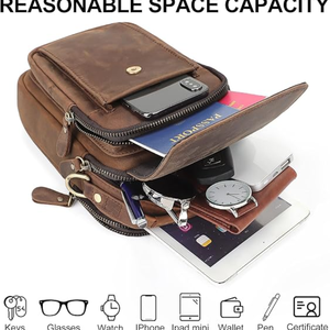<b>Men</b>’s Genuine Leather Messenger <b>Bag</b>, Small Crossbody Shoulder <b>Bag</b>, Compact Casual Purse for Business <b>Travel</b> and Everyday Use - Product Image 6