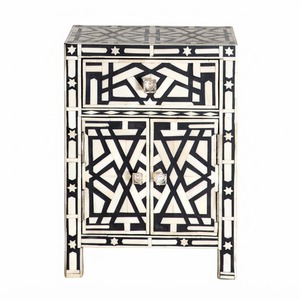 Table de chevet artisanale traditionnelle indienne avec incrustations en os, motif floral, commode à 3 tiroirs, meuble d'appoint pour chambre à coucher, prix bas - Product Image 3