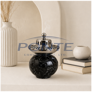 เตาเผากำยานหินอ่อนสีดำสไตล์อาหรับสุดหรู พร้อมฝาปิดสแตนเลส งานฝีมือระดับบูติก สำหรับบูชาและเพิ่มกลิ่นหอมให้บ้าน - Product Image 2