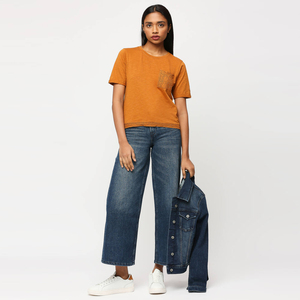 Camiseta de Verano Casual de Manga Corta para Mujer, Cuello Redondo, Mezcla de Lino y Algodón, Transpirable, con Bordado Plano, Proveedor de Exportación - Product Image 6