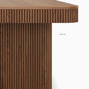 Table à manger rectangulaire moderne en bois massif Daystar Trade, base en piédestal cannelé, design élégant à nervures, 4 places, assemblage requis - Product Image 2
