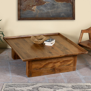 Modern Solid Mango Wood Wide Square Top With Subtly Raised Edges Natural Finish <b>folding</b> Durable Living Room Center Coffee <b>Table</b> - Product Image 6