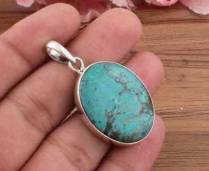 Colgante de Turquesa Tibetana Natural al por Mayor, Plata de Ley 925, Chapado en Platino, Hecho a Mano, Gema Azul Verde del Himalaya, Unisex - Product Image 6