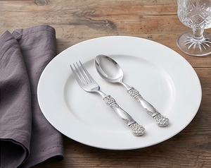 Elegant <b>Silver</b> Plated Flatware Set With <b>Ornate</b> Handles Dishwasher Safe For Wedding Table Setting And Kitchen Use - Product Image 1