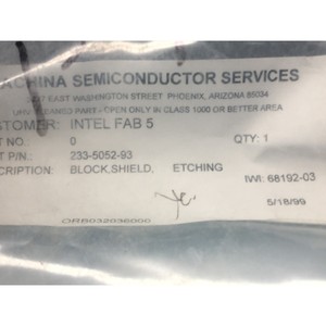 API 233-5052-93BLOCK, SHIELD, ETCHING, 141228 - อุปกรณ์และชิ้นส่วนเซมิคอนดักเตอร์ระดับโลกที่เชื่อถือได้ - Product Image 1